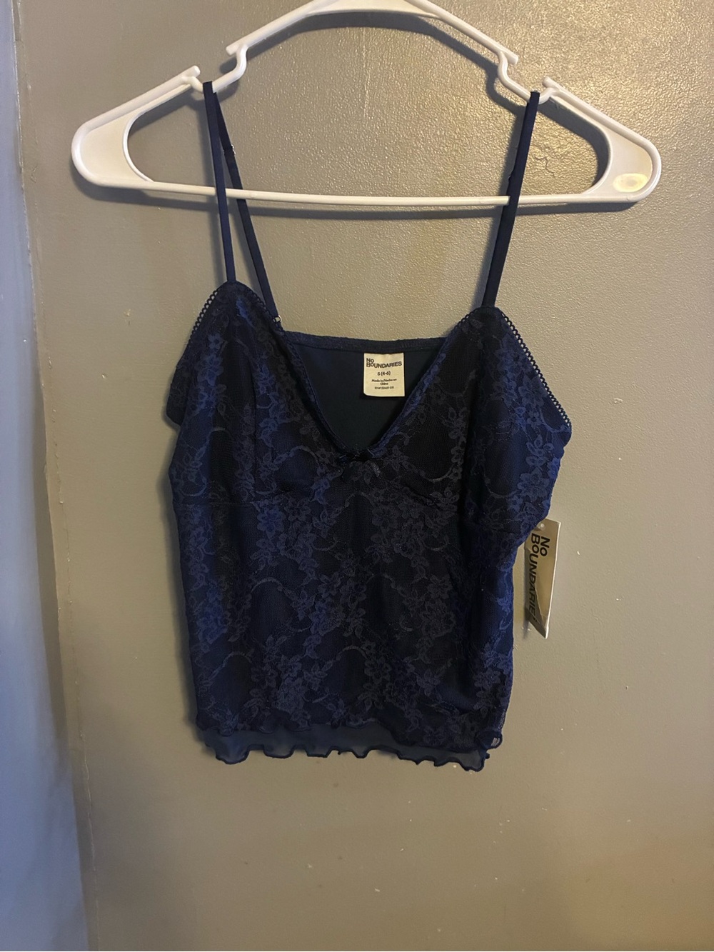 No Boundaries Navy Lace Floral Cami Top